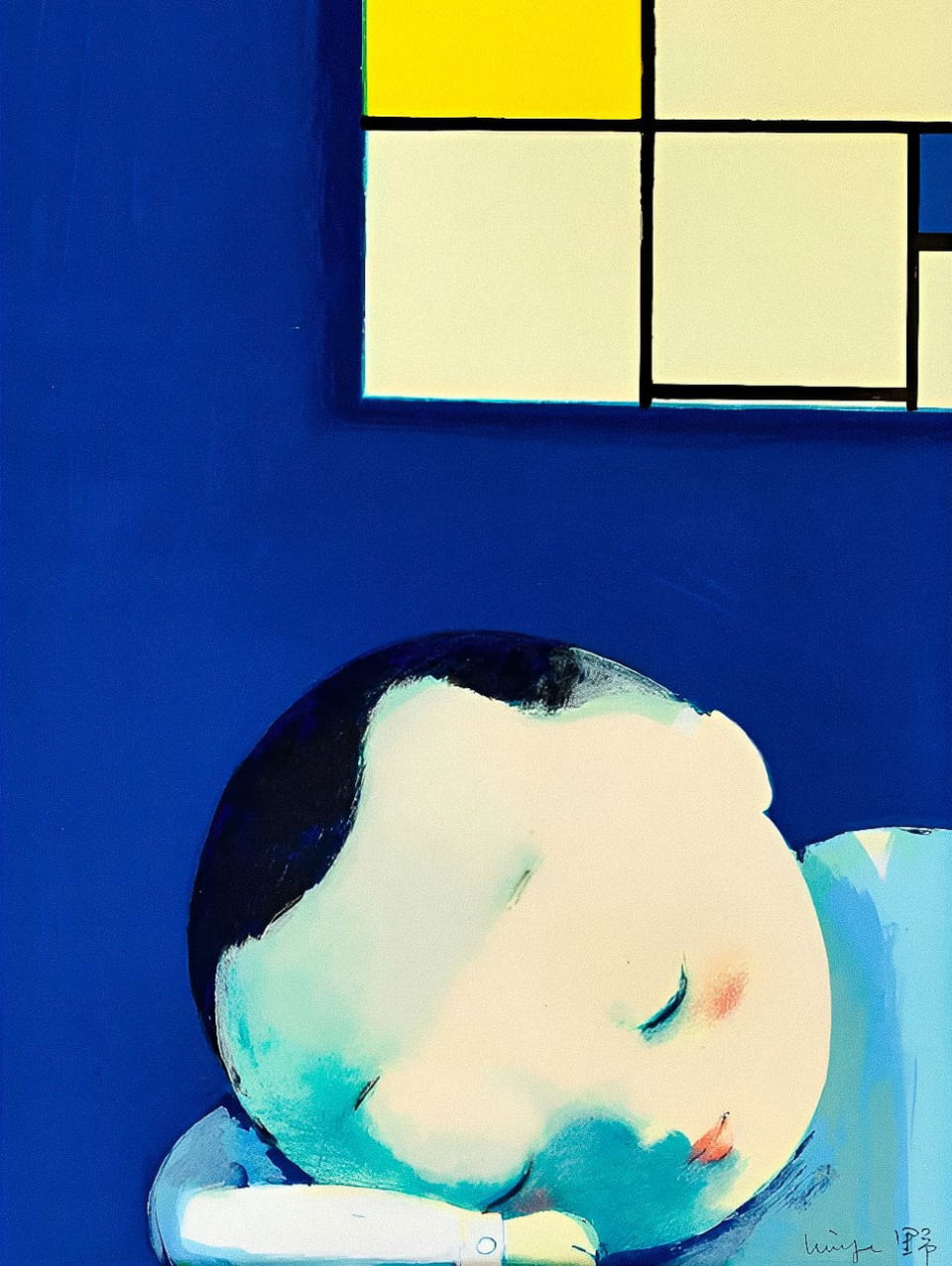 Liu Ye's Dreaming of Mondrian artwork, showcasing Midjourney prompt engineering for text-to-image generation, blending Eastern and Western art styles.