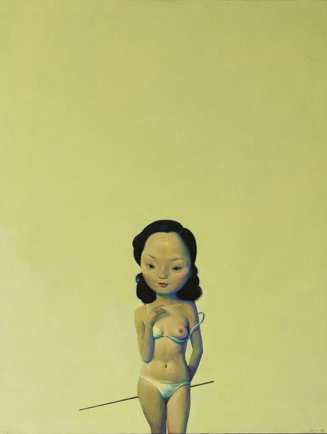 Liu Ye's My Teacher II (2001) artwork, Midjourney prompt for text-to-image generation, explores Eastern and Western art influences, symbolism, minimalism.