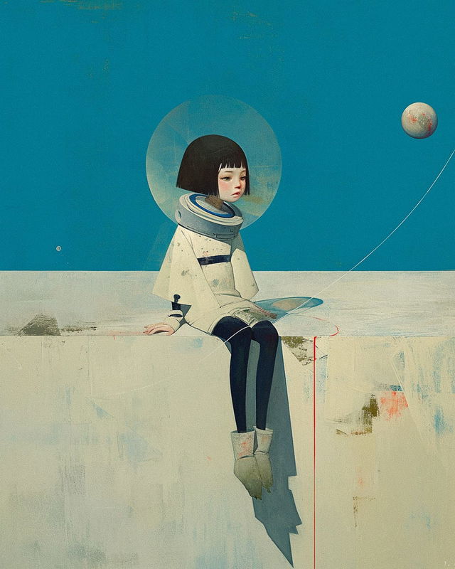 Futuristic space explorer by Liu Ye, showcasing Midjourney prompt engineering, niji 6 style, blending Eastern and Western art.