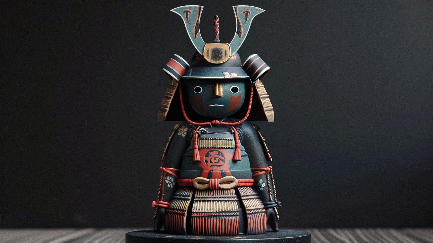 Samurai figurine by Liu Ye, showcasing prompt engineering in Midjourney, niji 6, Eastern and Western art influences.