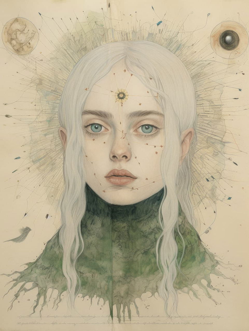 Midjourney prompt for generating ethereal portrait with celestial elements, stylize 75, version 5.2.