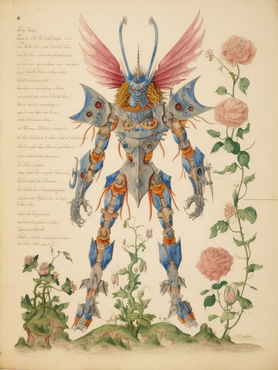 Transformers anime character inspired by Voynich manuscript, showcasing Midjourney prompt techniques, detailed illustration, historical references.