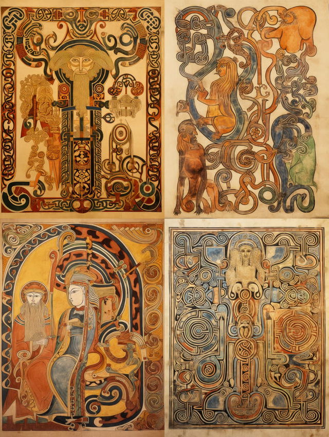 Midjourney prompt engineering for manuscripts, codices, bestiaries. Features Book of Kells illustrations, stylize adjustments, historical references. Version 5.2.