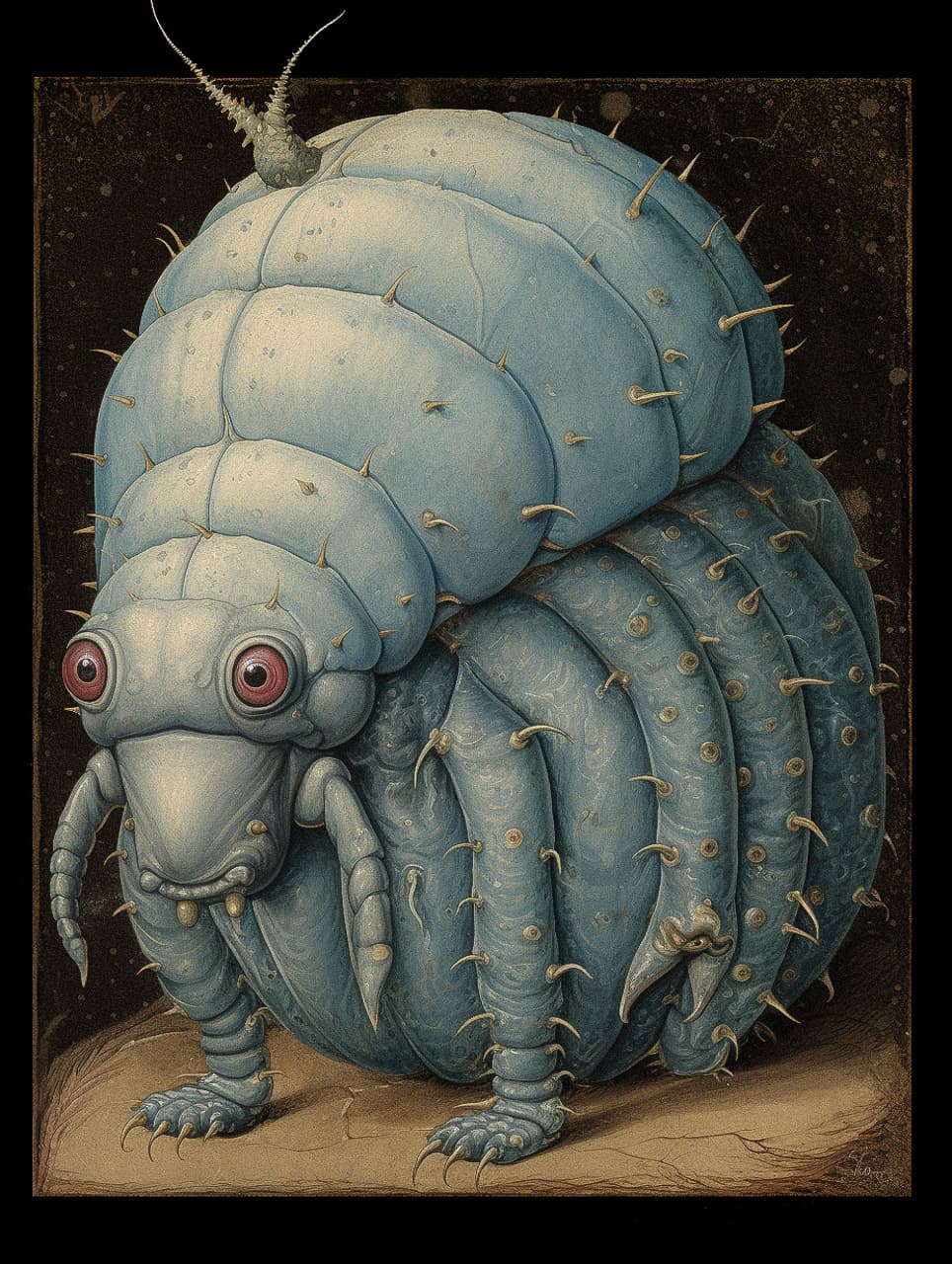 blue tardigrade in medieval bestiary style, Midjourney prompt engineering, version 5.2