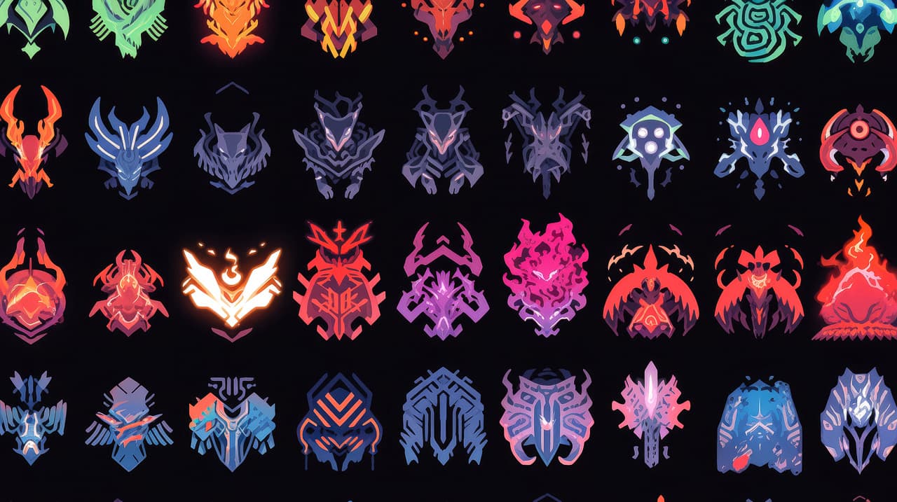 Midjourney prompt showcasing digital 22nd century bestiary with various Kaiju designs, glitch runes, temporal glyphs.