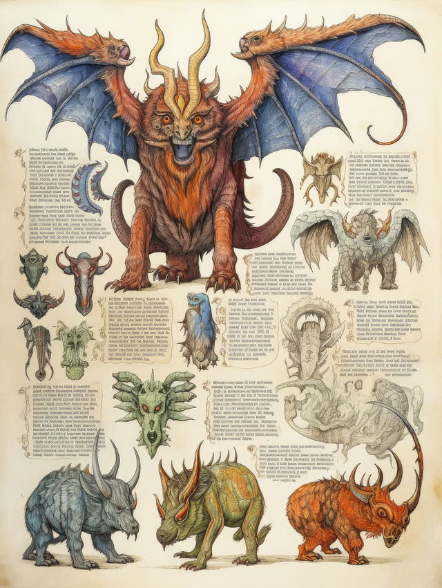 Bestiary illustration featuring mythical creatures, inspired by Midjourney AI prompt techniques, stylize 75, version 5.2.