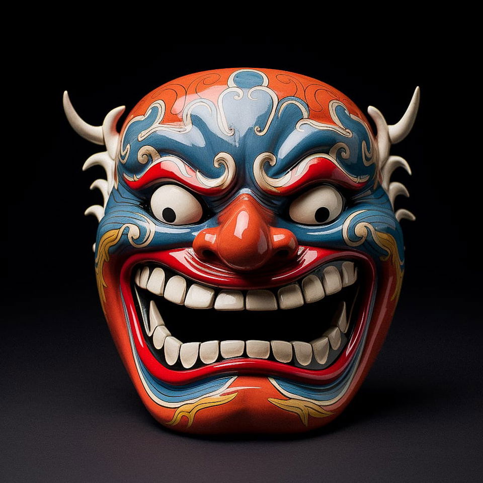 Noh Theatre mask representing cultural significance in Midjourney prompt engineering techniques.