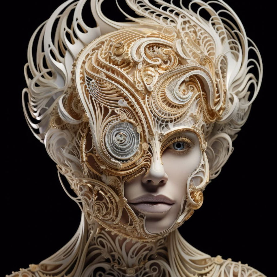 Midjourney prompt for haute-couture mask by Neri Oxman, showcasing intricate design and cultural significance in text-to-image generation.