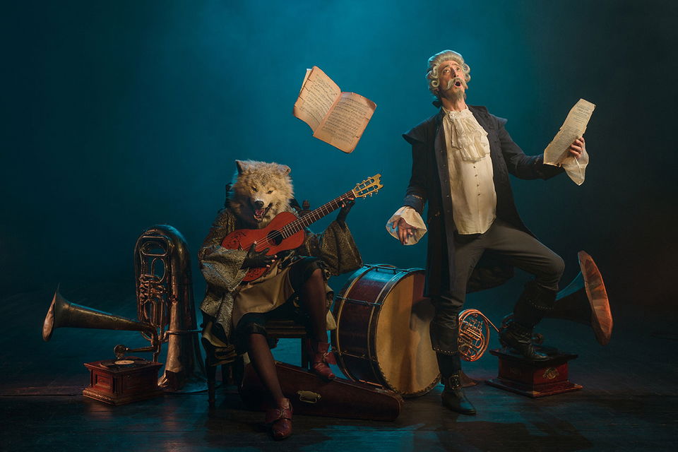 Poster art for “Baron Munchausen” theatrical play in Pyotr Fomenko Workshop Theatre (2018)