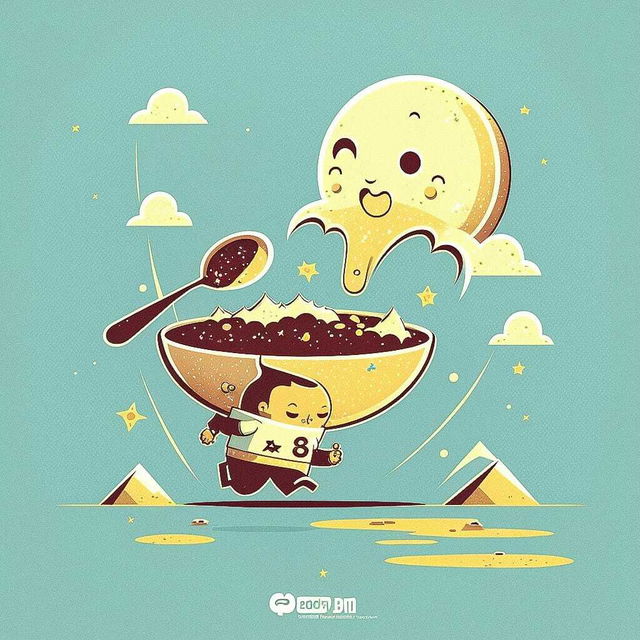 Midjourney prompt illustration of child with bowl, playful character design, creative storytelling, visual learning, educational applications.