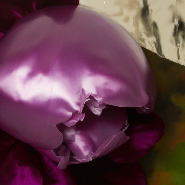 Decaying purple peonies in a close-up, with glossy petals and soft, moody light