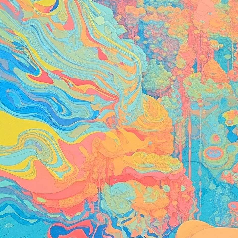 Abstract flowing forms in a colorful pastel marbled pattern with soft, even light, figure 177