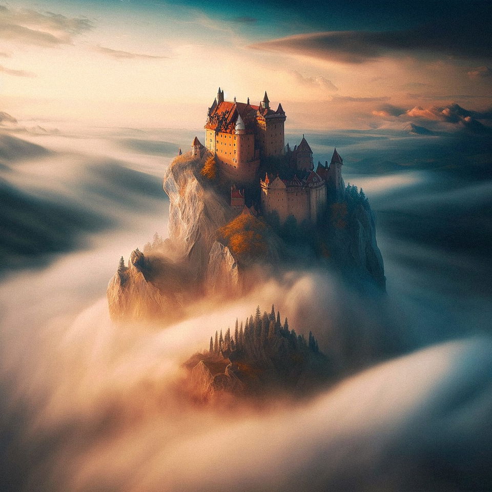 Castle in the skies by Marcin Sobas, Midjourney prompt --stylize 1000 --seed 1, showcasing high detail and artistic quality.