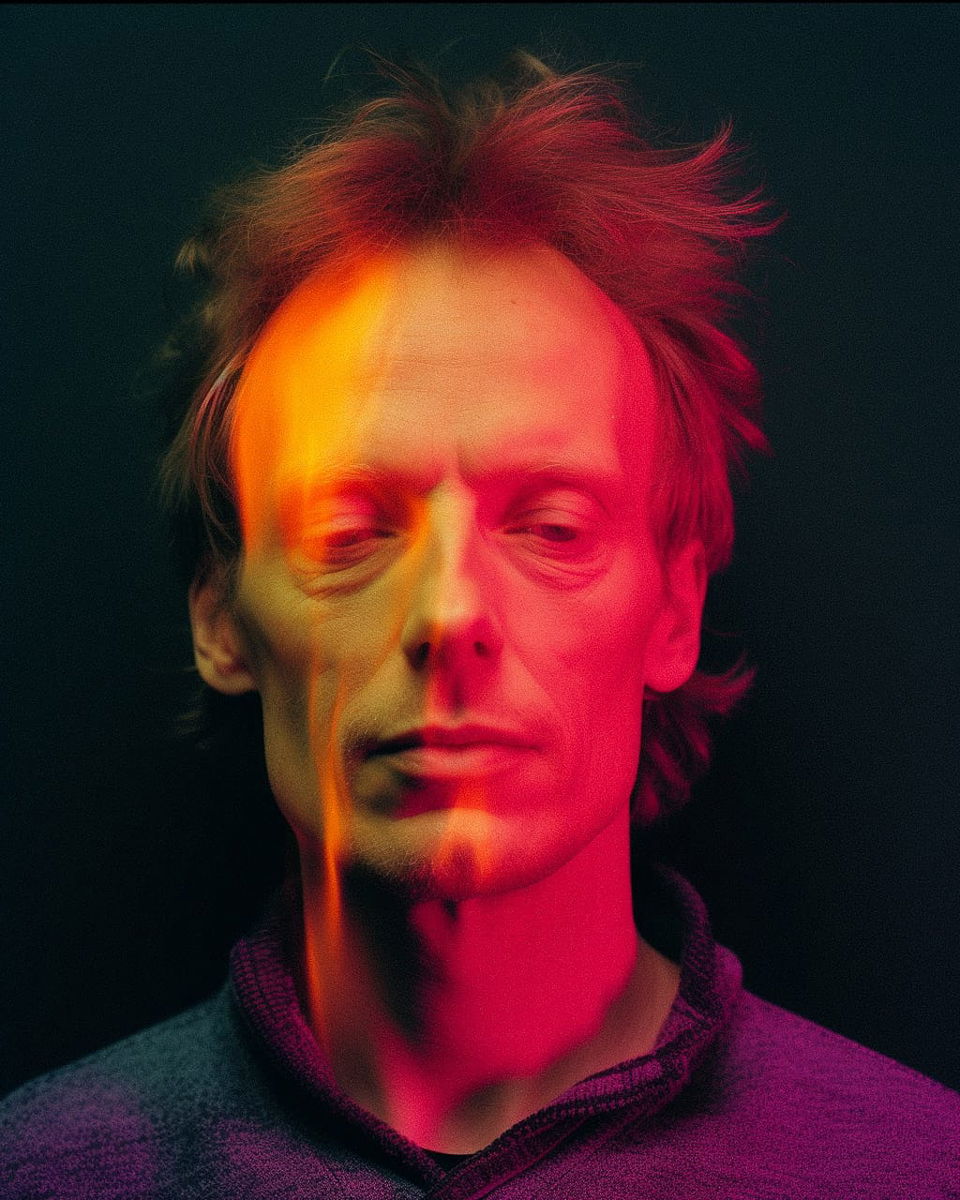 Portrait in thermographic photography with vivid red, orange, and yellow heat-map colors, Midjourney V5.2