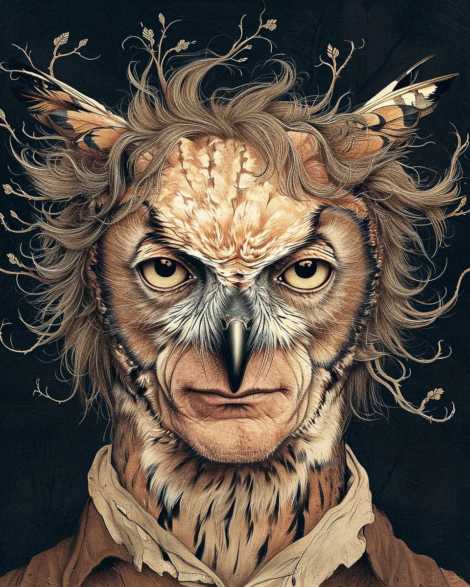 Old wise owl in the style of Johanna Basford, detailed ink illustration in warm browns, Midjourney V6.0