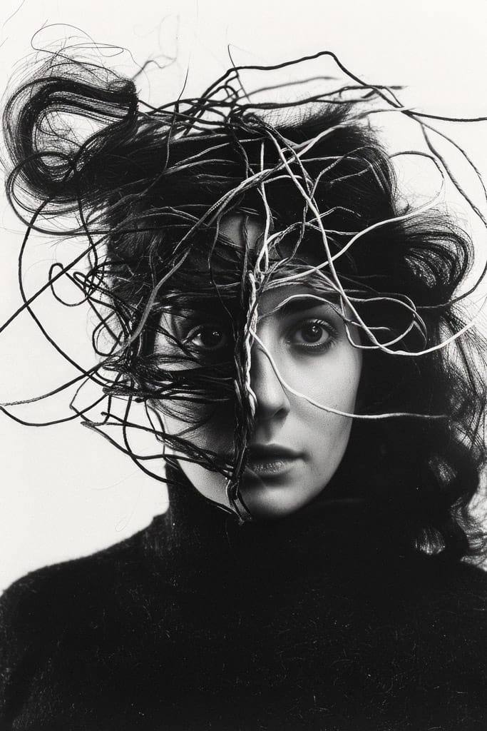 Girl with threads and wires around her head, Midjourney V6.0, figure 115