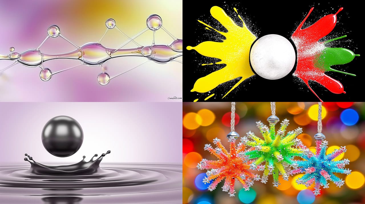 Silver ball splashing iridescent ferrofluid, Midjourney V6.0