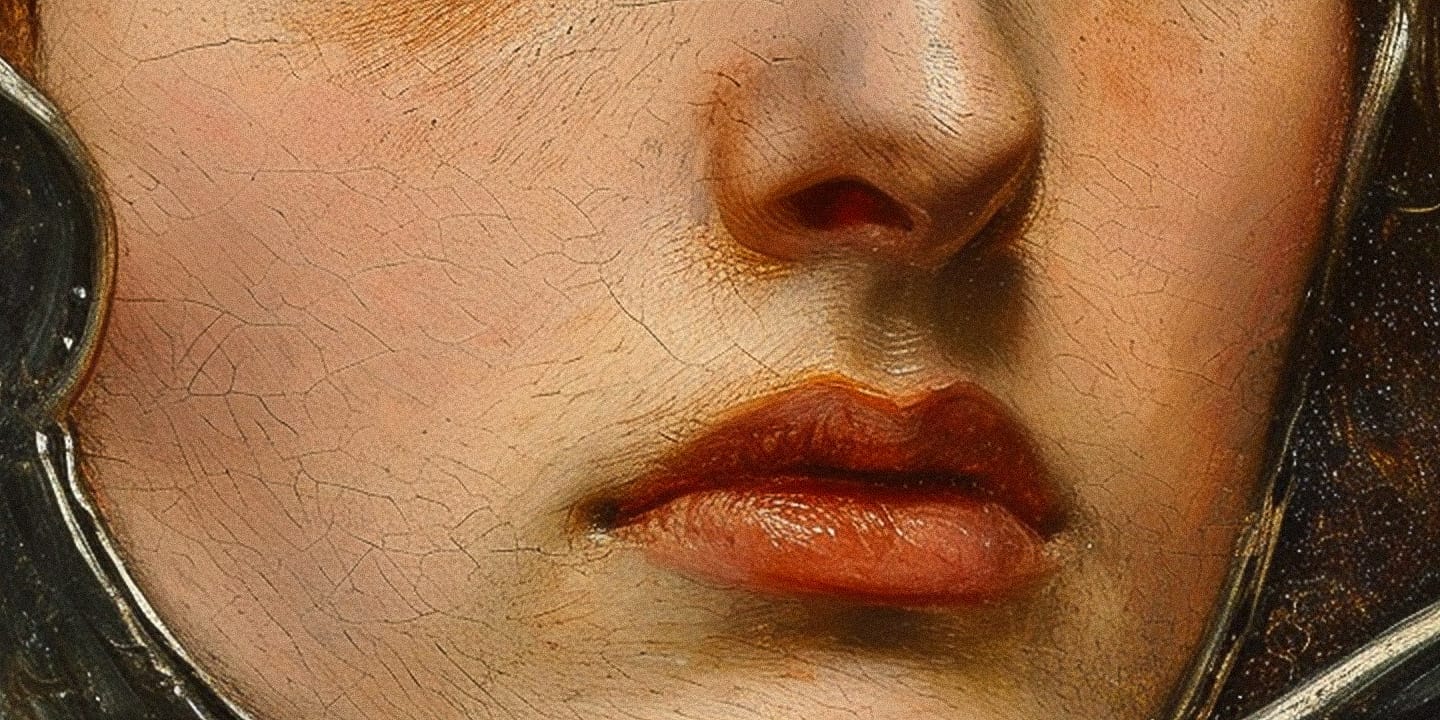 Joan of Arc’s face in a finely detailed Renaissance-style oil portrait with warm skin tones, Midjourney V6.0