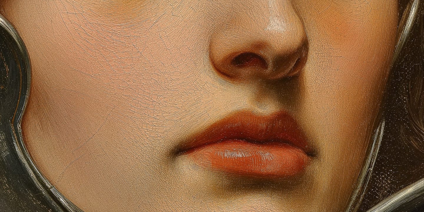 Joan of Arc close-up portrait in warm brown oil paint and soft light, Midjourney V6.0