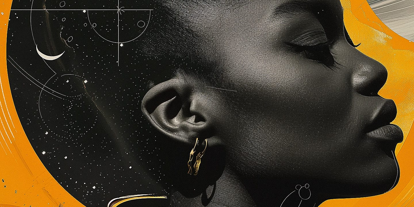 Close-up portrait of Joan of Arc in the style of Edward Burne-Jones, black and gold graphic palette, Midjourney V6.0