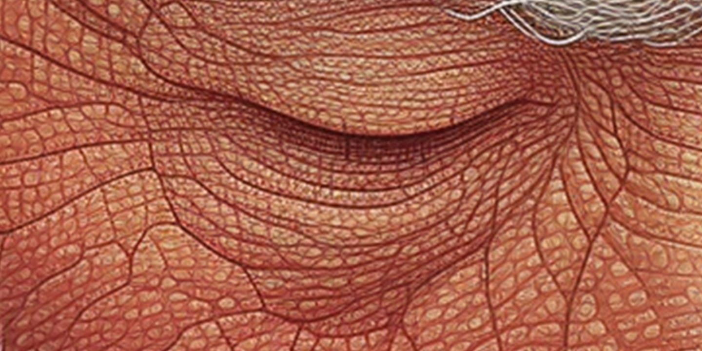 Midjourney prompt showcasing detailed skin texture, emphasizing resolution enhancement techniques and artistic styles in AI-generated imagery.
