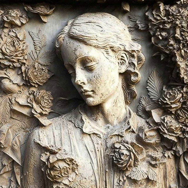 16th century bas-relief of decaying peonies, showcasing Midjourney prompt engineering techniques. Artistic influences from Aron Demetz. Version 4.