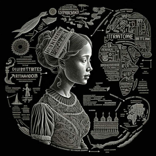 Midjourney prompt depicting 17th century book infographic map, tech genius teenage girl, white ink engraving, black paper, stylize 1000, version 4.