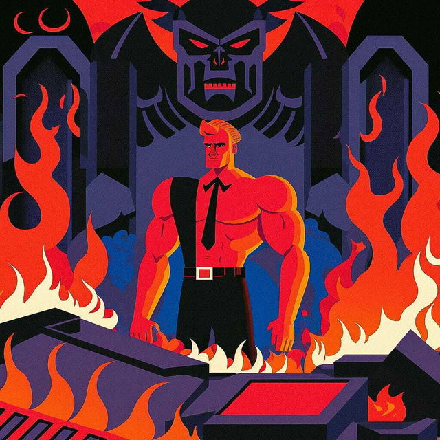 Midjourney prompt depicting Chernobog as industrialist, showcasing text-to-image capabilities, vibrant colors, and bold design elements.