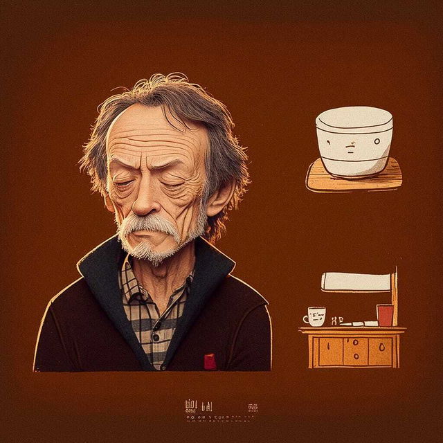 Midjourney prompt featuring cafe owner character designed by Liu Ye, inspired by Hayao Miyazaki's Chibi anime style.