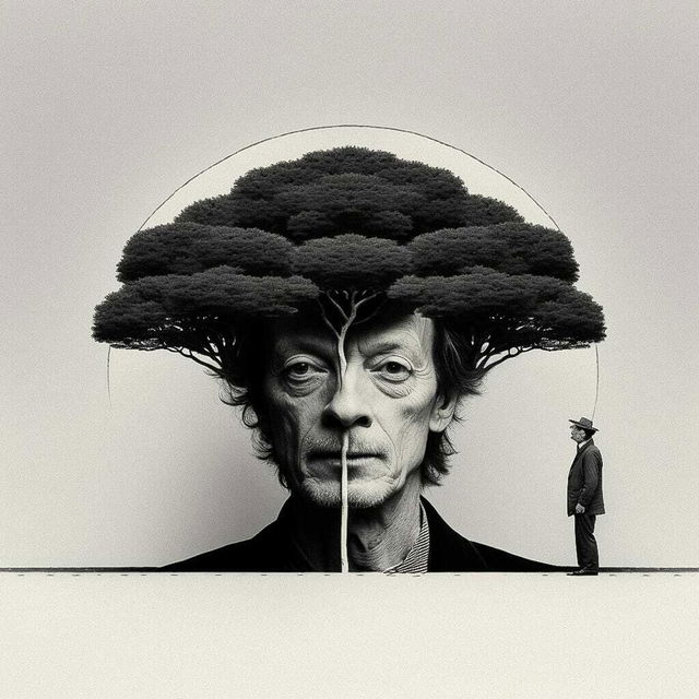 Midjourney prompt showcasing surreal portrait with tree elements, reflecting unique artistic styles and text-to-image capabilities.