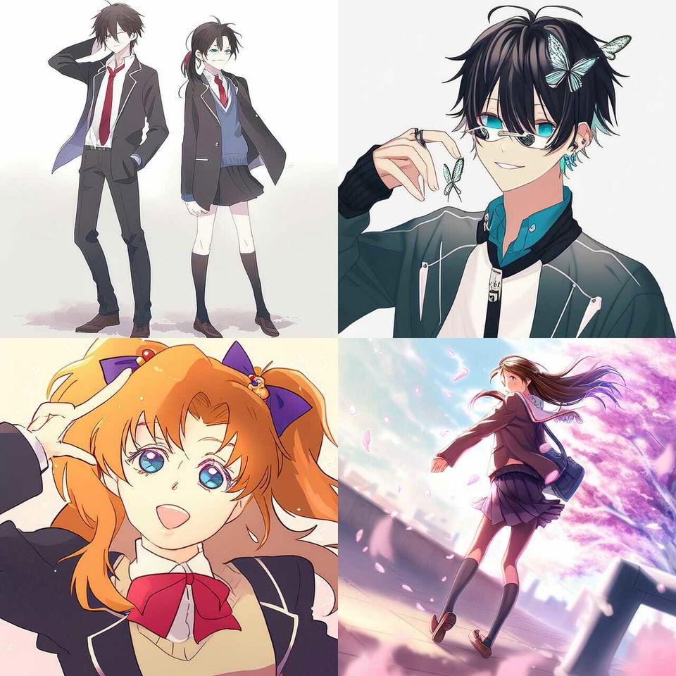 Anime school students and portraits in colorful palettes, soft light, and expressive detail
