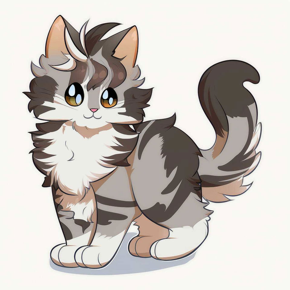 Cute Maine Coon cat in colorful anime-style digital illustration with soft lighting