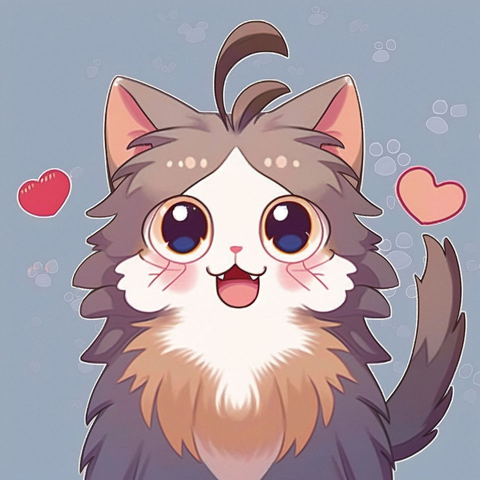 Cute Maine Coon cat in kawaii anime style, soft pastel palette and gentle shading