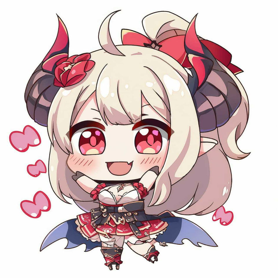 Chernobog as a cute horned anime girl in a colorful chibi illustration with soft shading