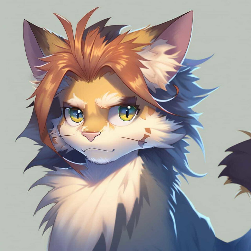 Cute Maine Coon cat in colorful anime-style digital art with warm, soft lighting