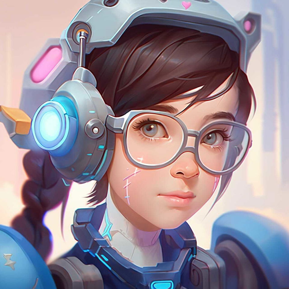 Tech genius teenage girl with glasses and futuristic headphones in bright pastel anime style