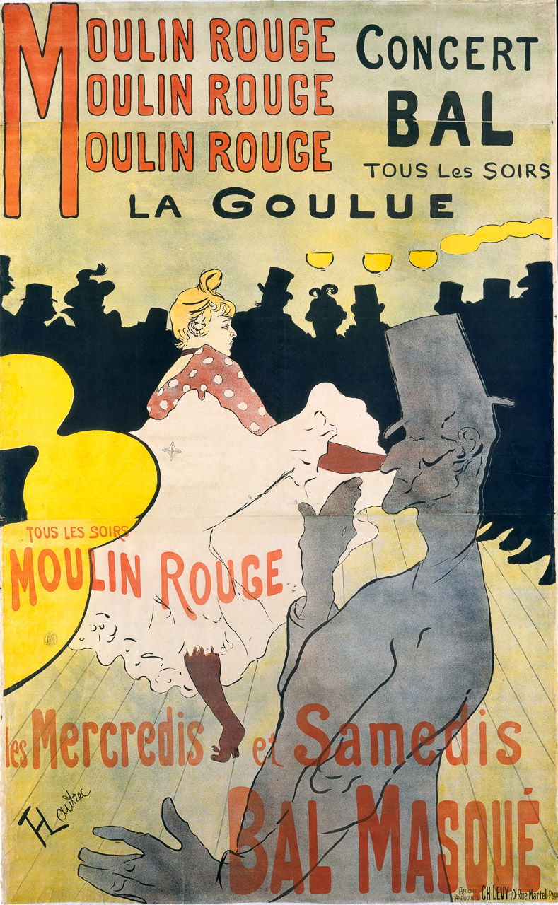 Moulin Rouge La Goulue poster art by Toulouse-Lautrec, showcasing prompt engineering in Midjourney for poster art styles.