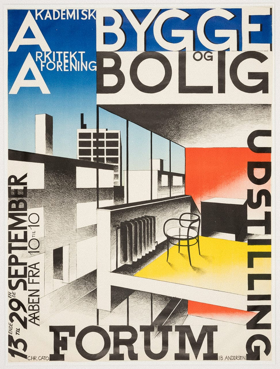 Midjourney prompt for poster art featuring architectural design, IB Andersen, 1929, showcasing Modernism and complex designs.