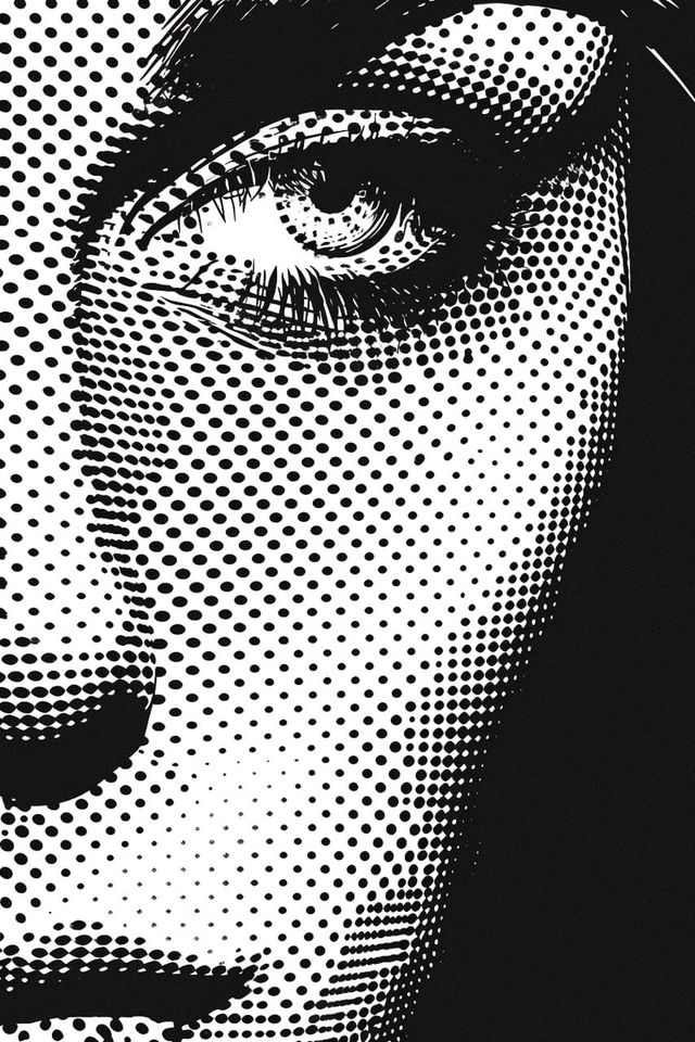 Midjourney prompt for halftone graphics style poster art --v 6, showcasing text-to-image techniques and artistic movements.