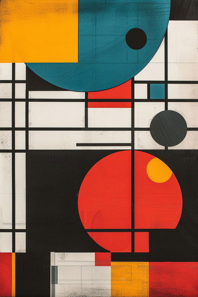 Midjourney prompt for Bauhaus School style poster art featuring geometric shapes and colors --v 6 --style raw