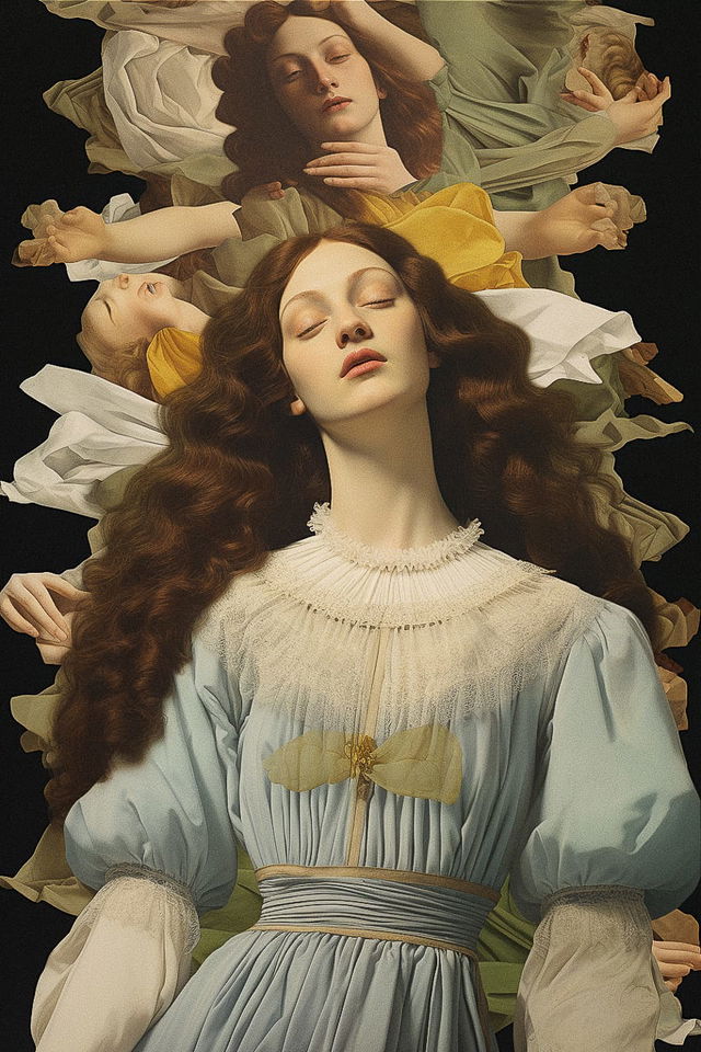 Midjourney prompt showcasing Sandro Botticelli's influence, blending modern aesthetics with Early Renaissance themes, featuring detailed allegorical elements.