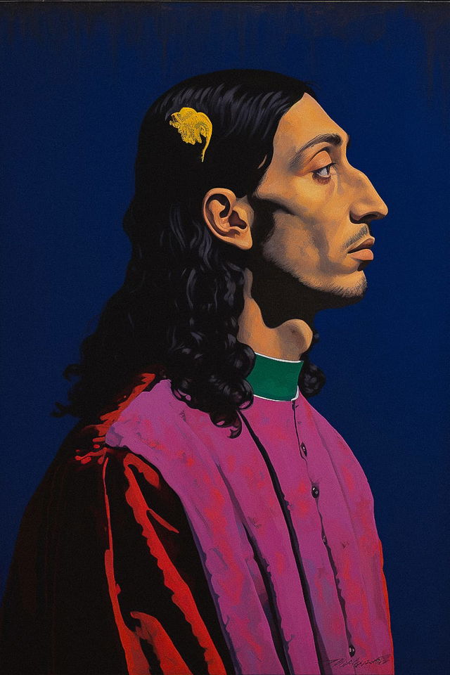 Midjourney prompt showcasing Sandro Botticelli's style in modern interpretation, featuring vibrant colors and distinct character portrayal.