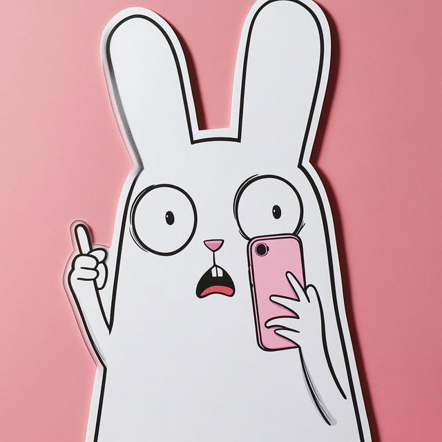 Sticker featuring Allie Brosh's rabbit character shocked by selfie, showcasing prompt engineering with Midjourney AI.
