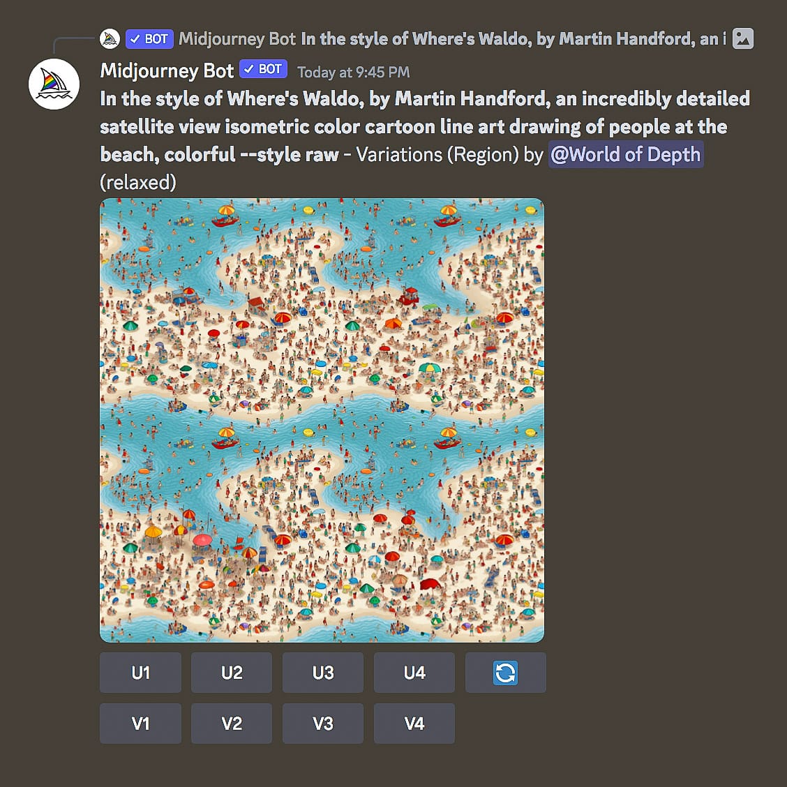 Midjourney prompt for detailed isometric beach scene, colorful line art, using Super-Tiling and Variations (Region) techniques.