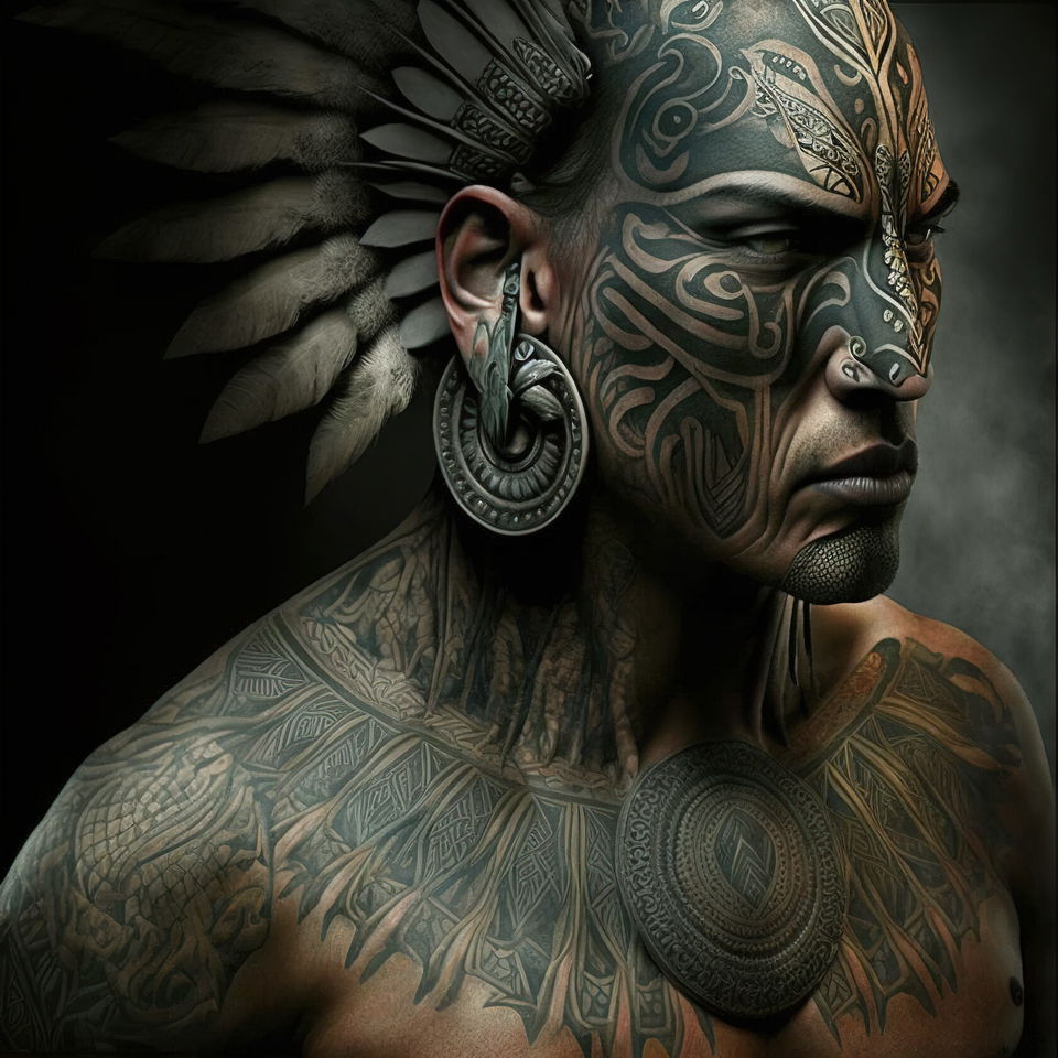 Tribal style tattoo design generated with Midjourney prompt, showcasing intricate patterns and cultural influences --v 4.