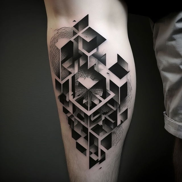 Geometric tattoo design showcasing Midjourney prompt engineering techniques, inspired by artistic influences and version 4 capabilities.