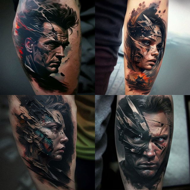 Tattoo designs featuring Midjourney prompt techniques, artistic influences, Sailor Jerry style, version 4 capabilities, and image prompts.