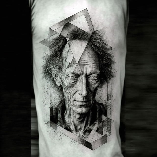 Geometric style tattoo design featuring detailed portrait -- Midjourney prompt techniques, version 4 capabilities, artistic influences.