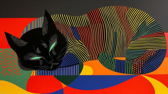Geometric abstraction of cat by Kazumasa Nagai, showcasing Midjourney prompt techniques for AI-generated art.
