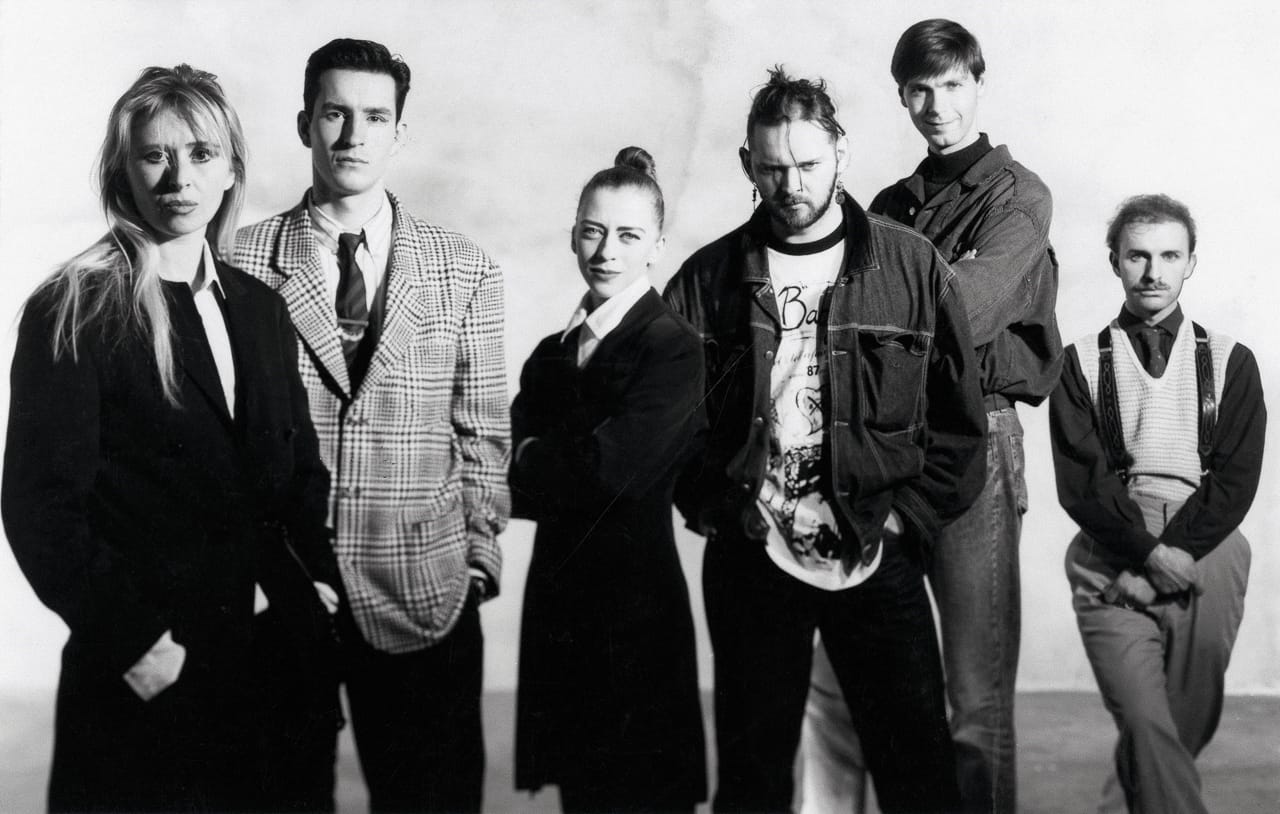 The Antwerp Six: Marina Yee, Dries Van Noten, Ann Demeulemeester, Walter Van Beirendonck, Dirk Bikkembergs & Dirk Van Saene. Photograph by Karel Fonteyne (1986)